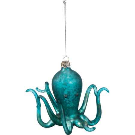 Blue Octopus Glass Ornament - Glass, Metal