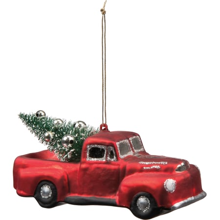 Glass Large Truck Ornament - Glass, Bristle, Glitter