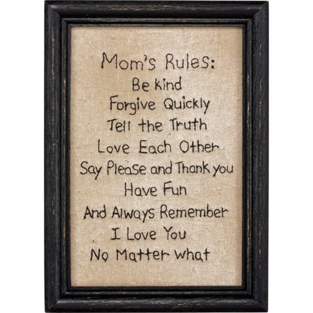 Mom's Rules Stitchery - Cotton, Wood, Glass