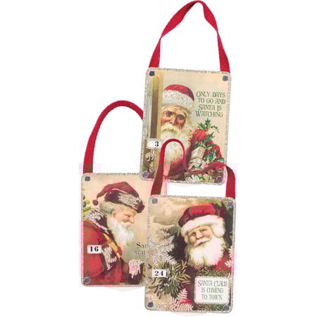 Santa Small Countdown Wheel Set - Wood, Paper, Cotton, Glitter