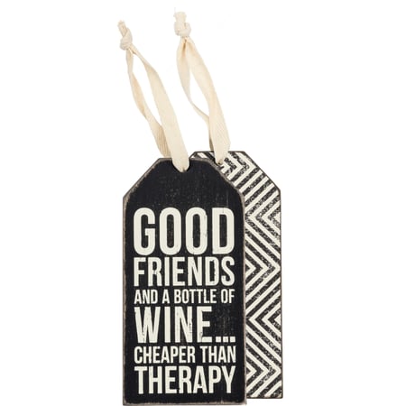 Good Friends Bottle Tag - Wood, Cotton