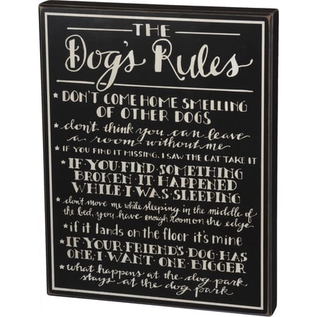 Dog's Rules Box Sign - Wood