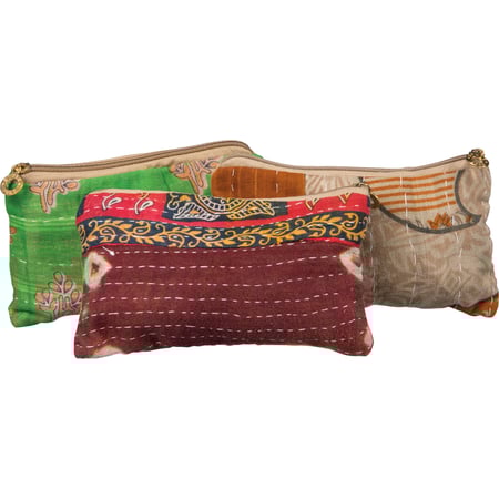 Kantha Zipper Pouch - Cotton, Metal