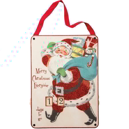 Christmas Large Countdown Wheel - Wood, Paper, Ribbon, Glitter