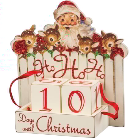 Ho Ho Ho Block Countdown - Wood, Paper, Ribbon, Glitter