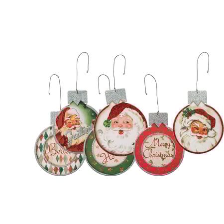 Jolly Santa Ornament Set - Wood, Paper, Wire, Glitter