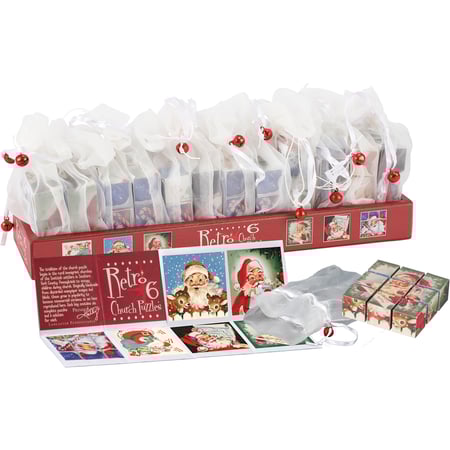Retro Santa Church Puzzle - Wood, Paper, Fabric, Metal, Ribbon