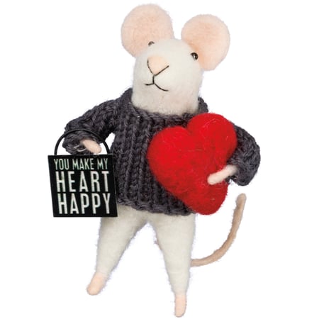 Heart Happy Mouse Critter - Felt, Polyester, Plastic, Metal