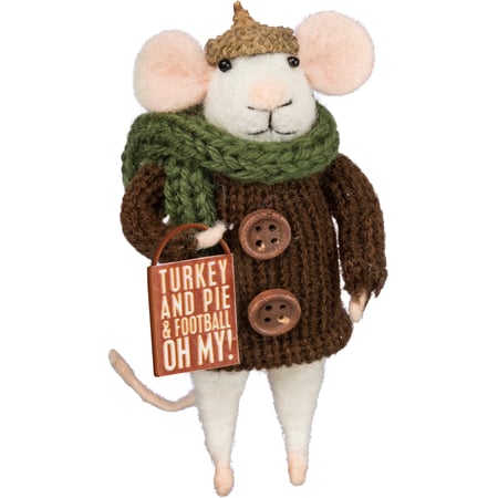 Turkey & Pie Mouse Critter - Felt, Cotton, Metal, Wood