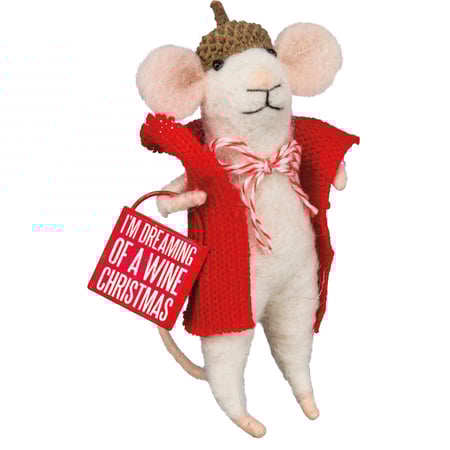 Wine Christmas Mouse Critter - Felt, Polyester, Plastic, Metal, Wood