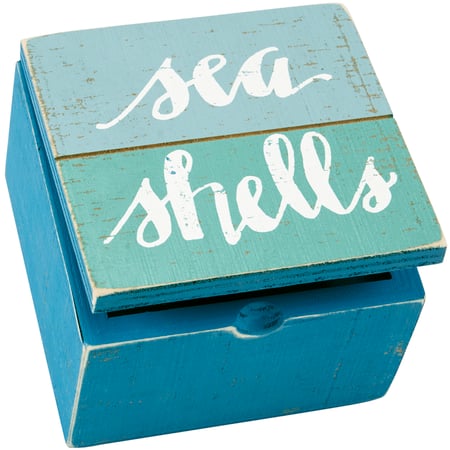 Sea Shells Slat Hinged Box - Wood, Metal