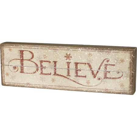 Believe Slat Box Sign - Wood, Paper, Mica