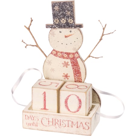 Snowman Block Countdown - Wood, Paper, Ribbon, Mica