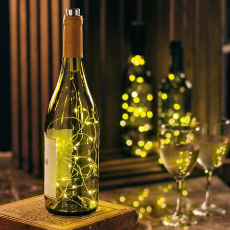 White Wine Bottle Lights - Metal, Wire, Plastic, Lights