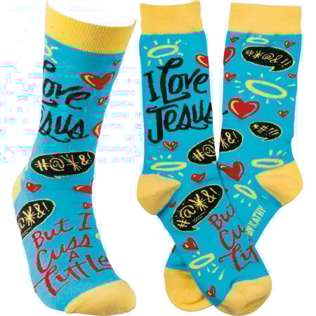 I Love Jesus But I Cuss A Little Socks - Cotton, Nylon, Spandex