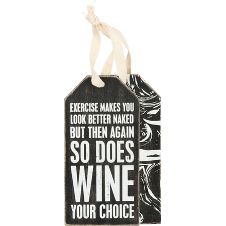So Does Wine Bottle Tag - Wood, Cotton