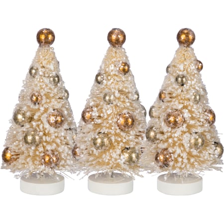 Cream Bottle Brush Tree Set - Bristle, Plastic, Wood, Mica