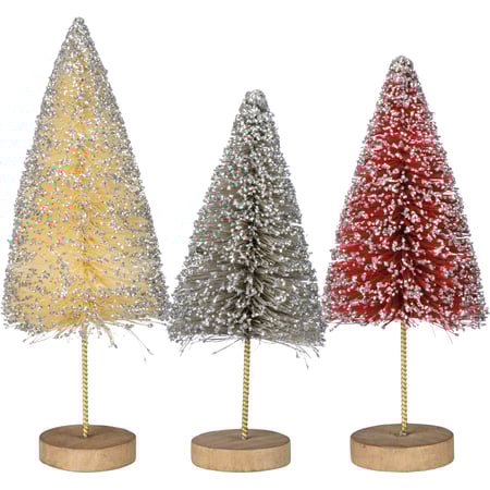 Multi Bottle Brush Tree Set - Bristle, Wire, Wood, Glitter