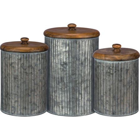 Galvanized Canister Set - Metal, Wood