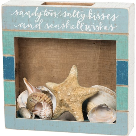 Sandy Toes Salty Kisses Shell Holder - Wood, Glass
