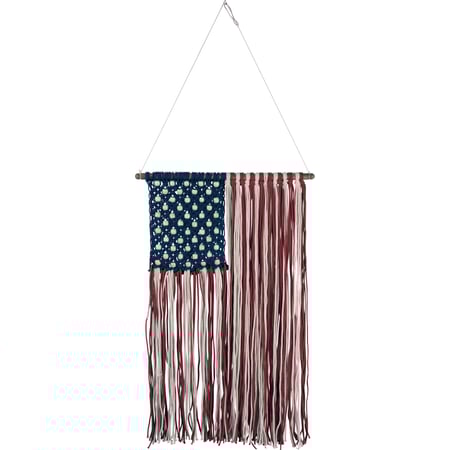 Macrame American Flag Wall Hanging - Cotton, Beads, Wood