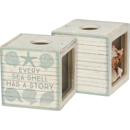 Sea Shell Has A Story Rustic Shell Holder - Wood, Paper, Glass