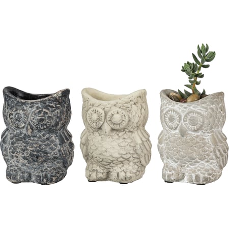 Cement Owl Planter Set - Cement