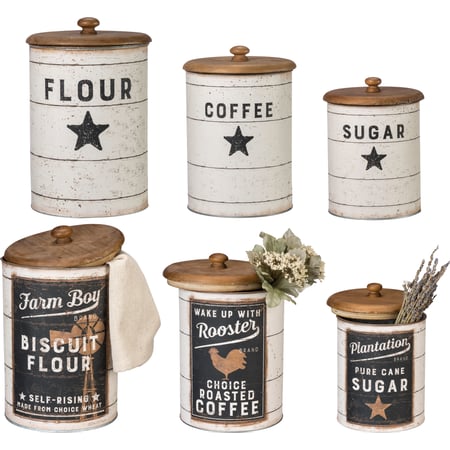 Farmhouse Canister Set - Metal, Paper, Wood