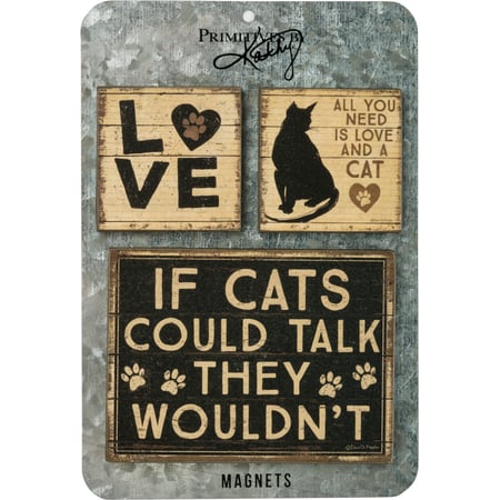All You Need Is Love And A Cat Magnet Set - Wood, Metal, Magnet