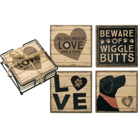 All You Need Is Love And A Dog Coaster Set - Stone, Metal, Cork