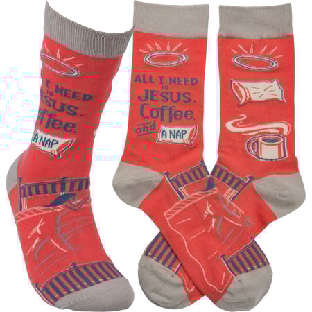 All I Need Is Jesus Coffee And Naps Socks - Cotton, Nylon, Spandex