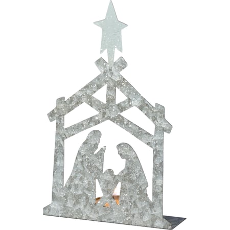 Christmas Manger Nativity Stand Up - Metal, Mica
