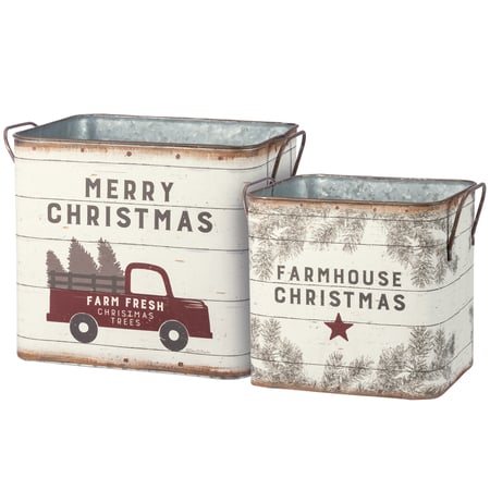 Farm Fresh Christmas Trees Bin Set - Metal, Paper