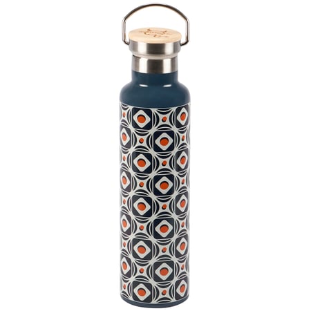 Retro Tile Insulated Bottle - Stainless Steel, Bamboo
