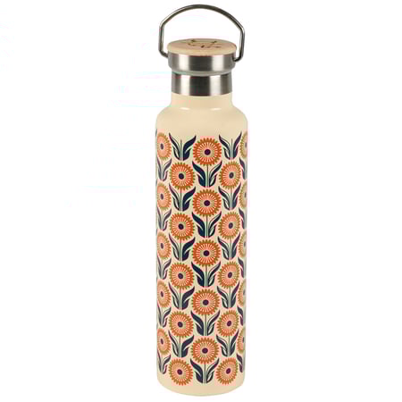 Hipster Daisies Insulated Bottle - Stainless Steel, Bamboo